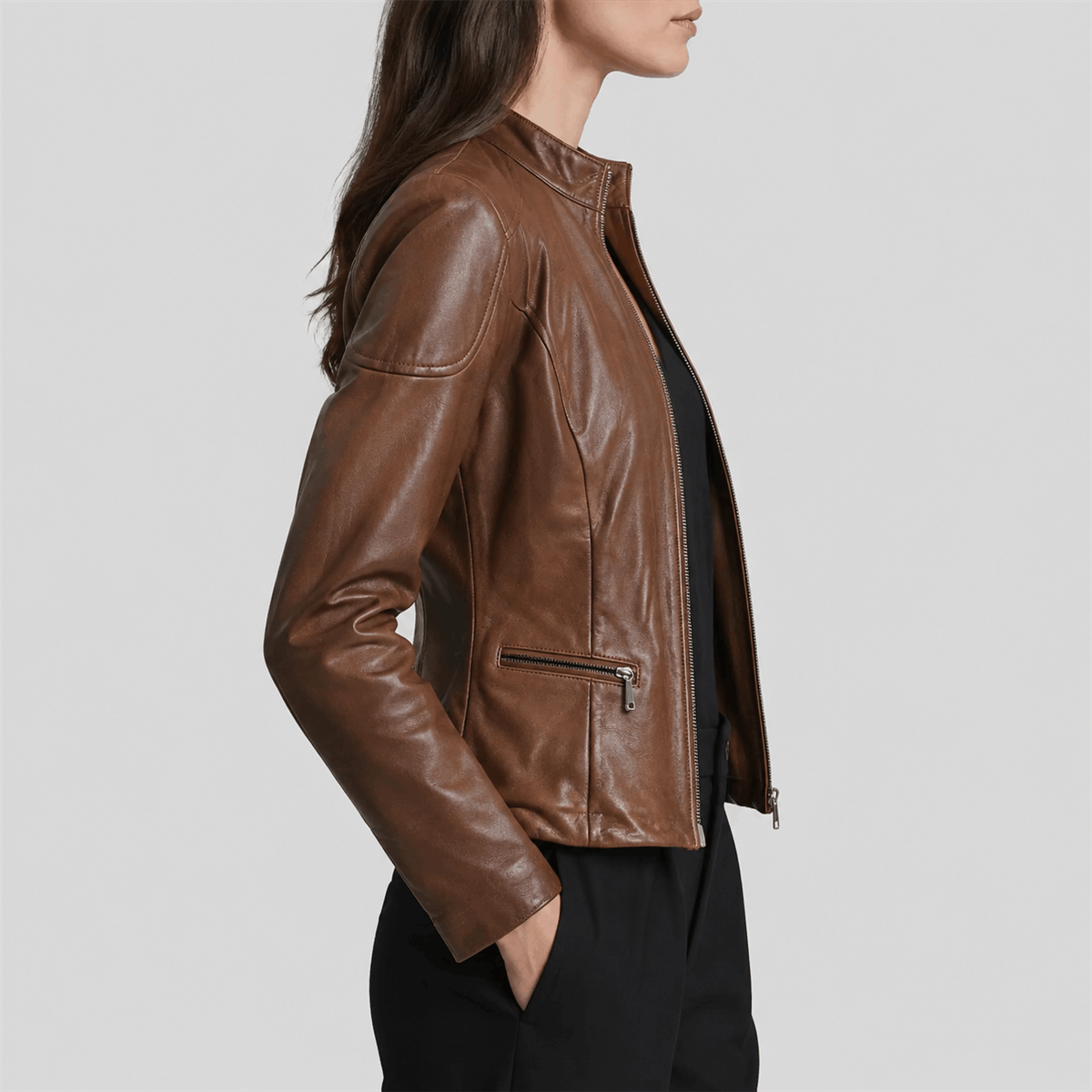 Women’s Topstitched Leather Scuba Jacket