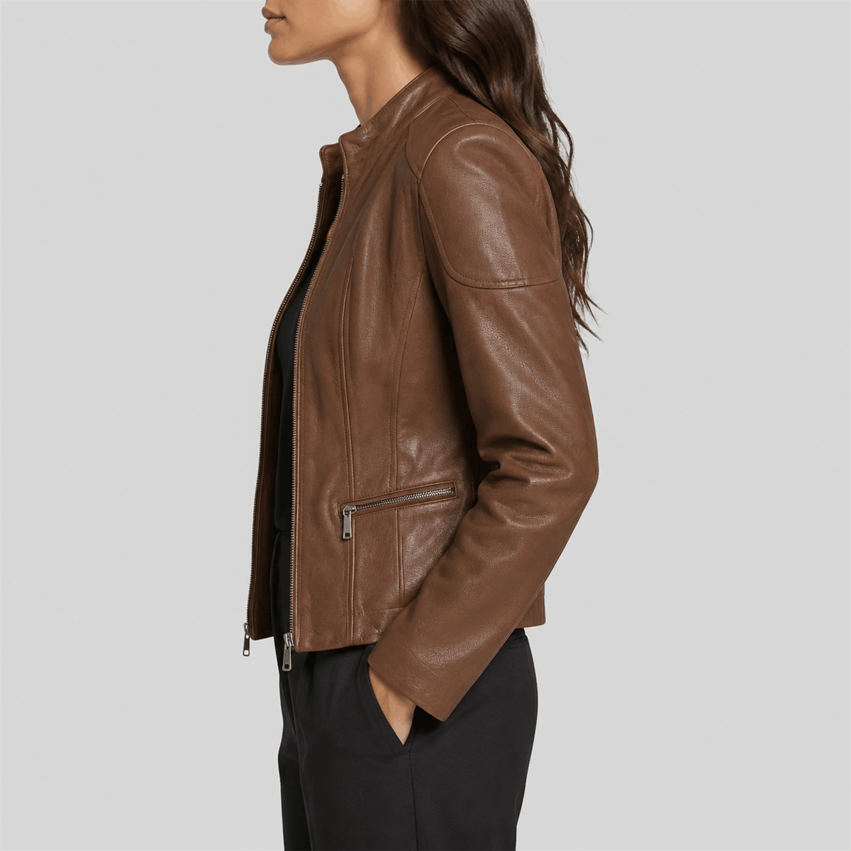 Women’s Topstitched Leather Scuba Jacket