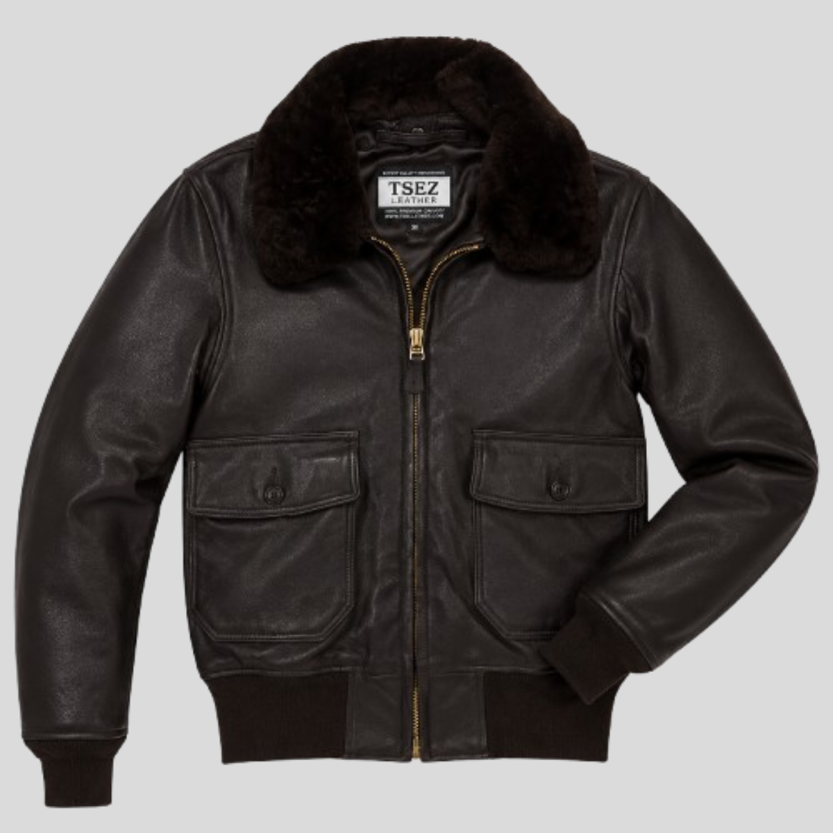 Men's Classic G-1 Sheepskin Leather Flight Bomber Jacket with Fur Collar