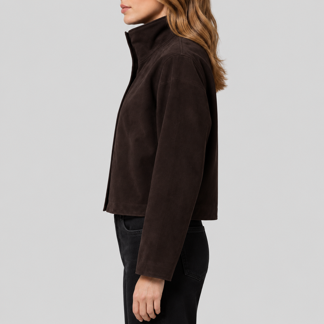 Women's 70s Americana Suede Funnel Neck Jacket - Brown