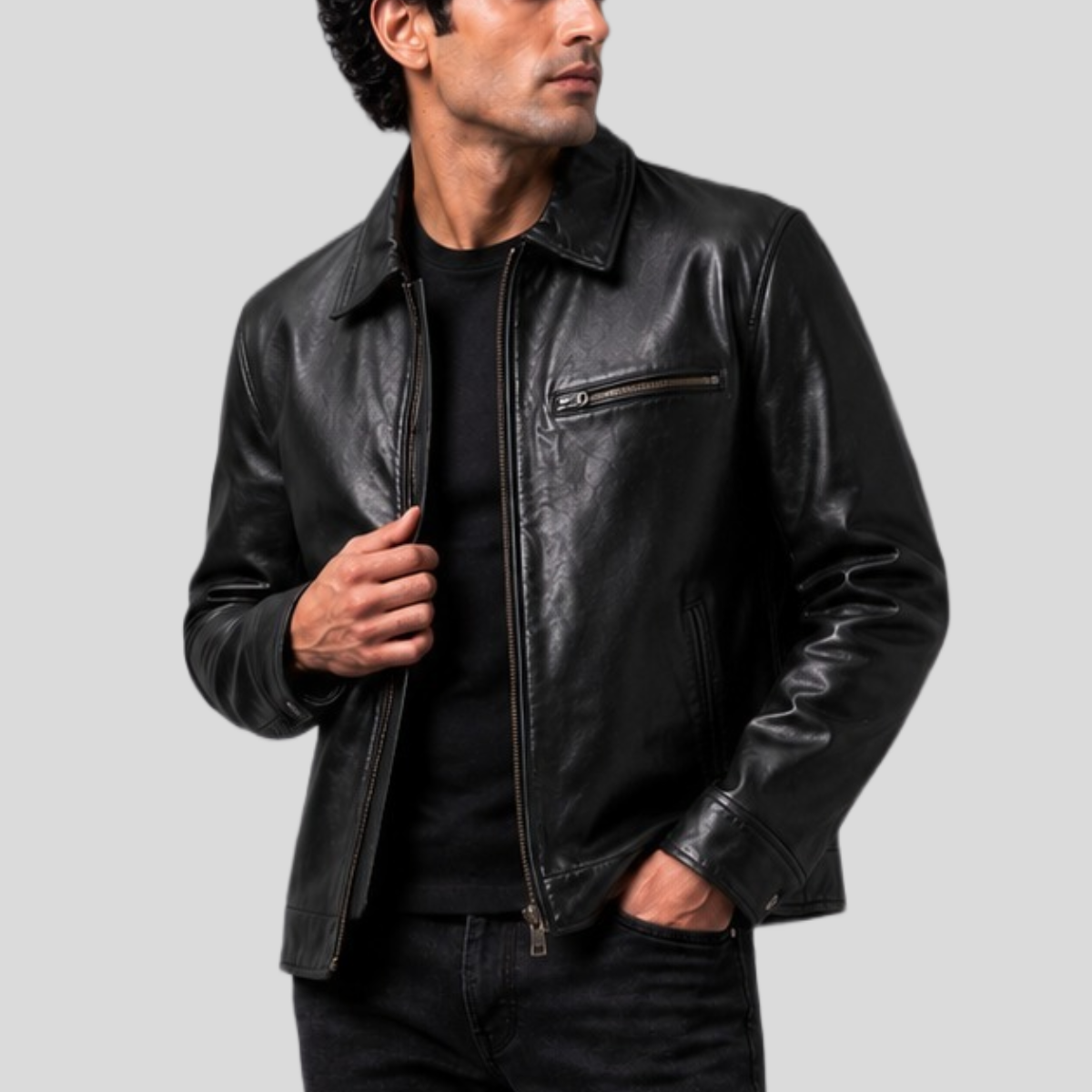 Men's Vintage Sheepskin Leather Motorcycle Jacket