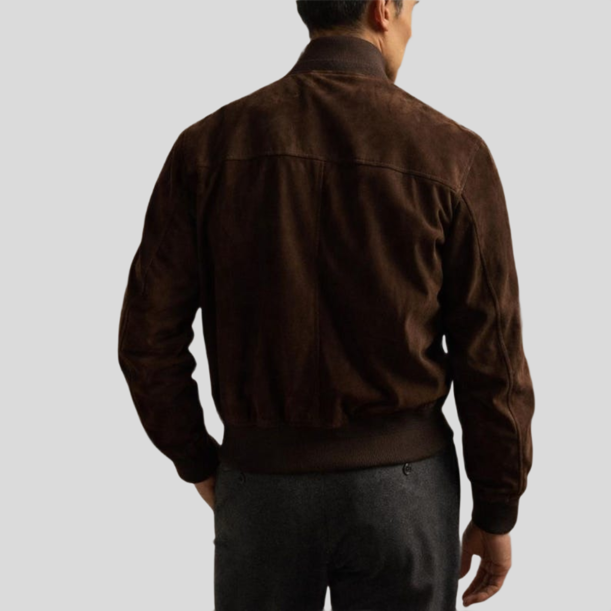 Men's Dark Brown Sheepskin Suede Bomber Jacket