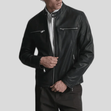 Men's Quinton Lightweight Leather Racer Jacket - Black