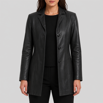 Classic Three-Button Genuine Leather Trench Coat