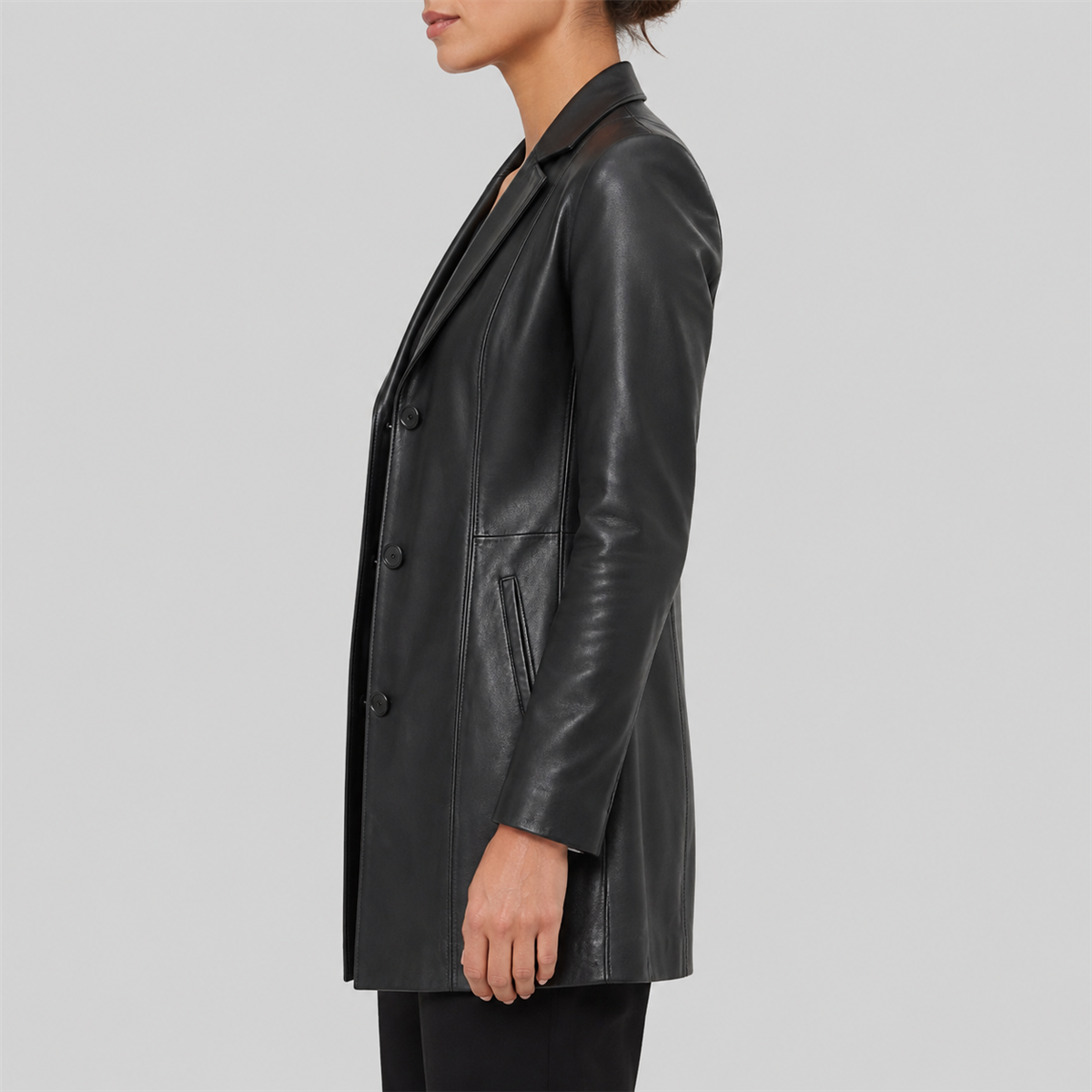Classic Three-Button Genuine Leather Trench Coat