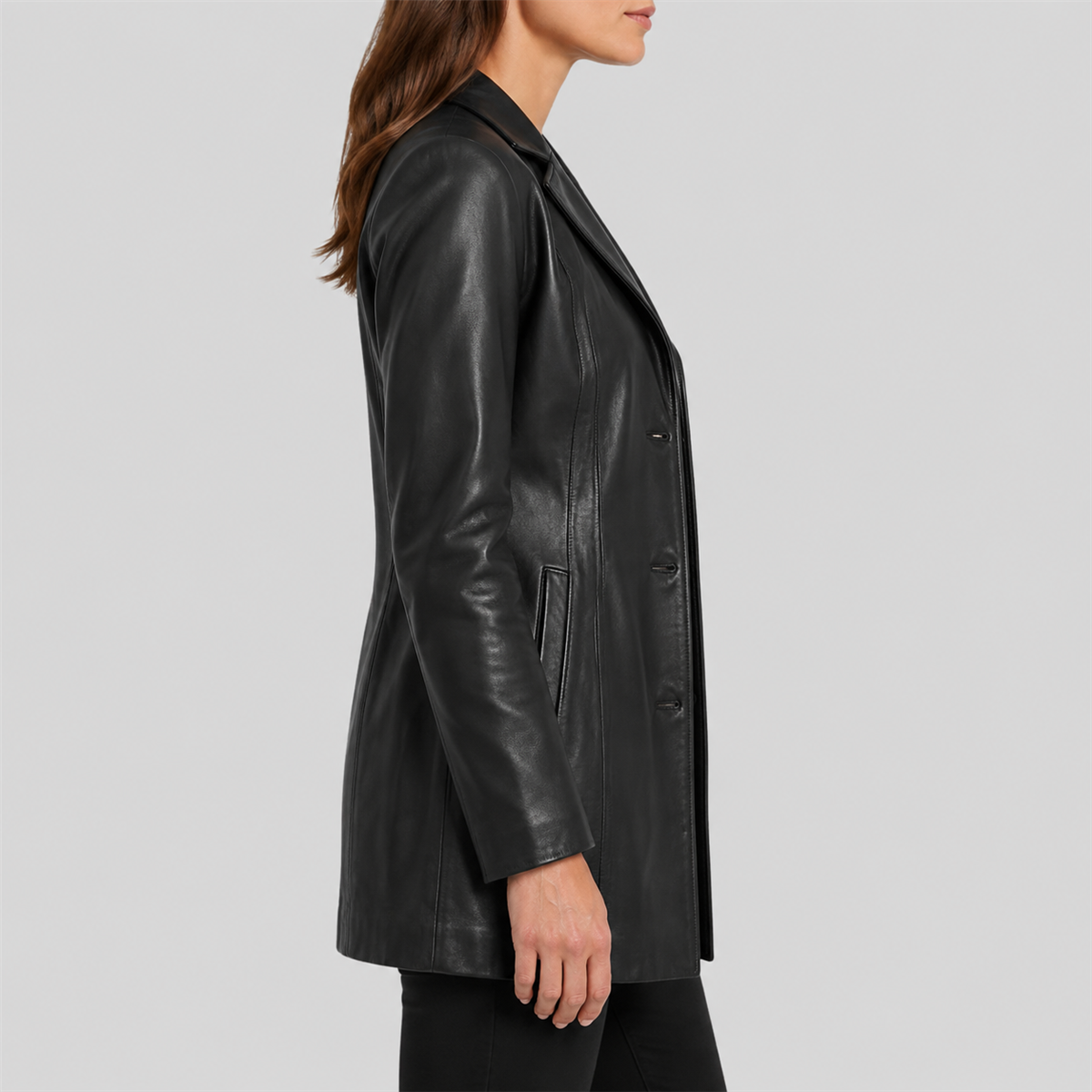 Classic Three-Button Genuine Leather Trench Coat