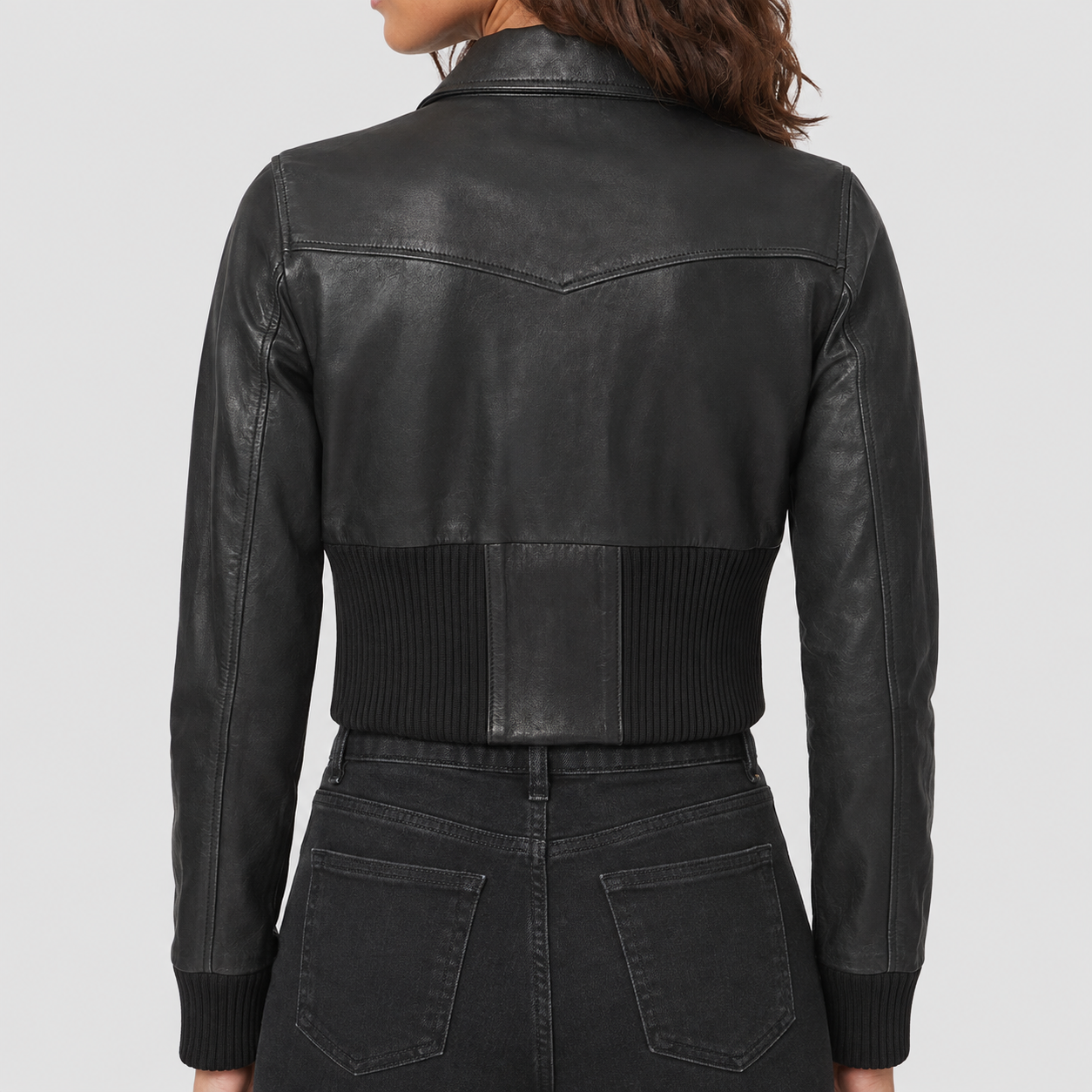 Women's Cropped Sheepskin Leather Sport Moto Jacket