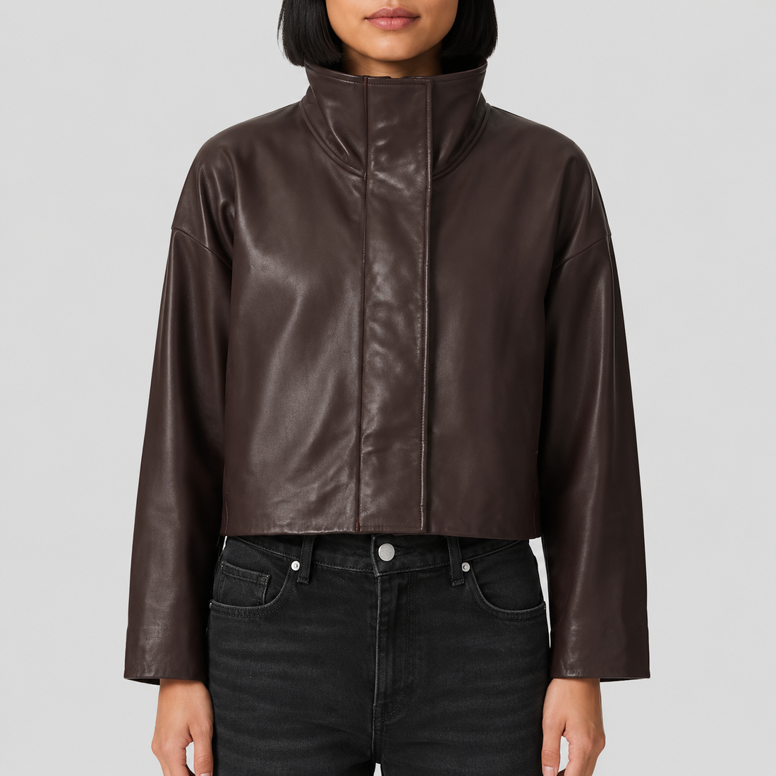 Women’s Ryder Funnel Neck Leather Puffer Jacket - Brown