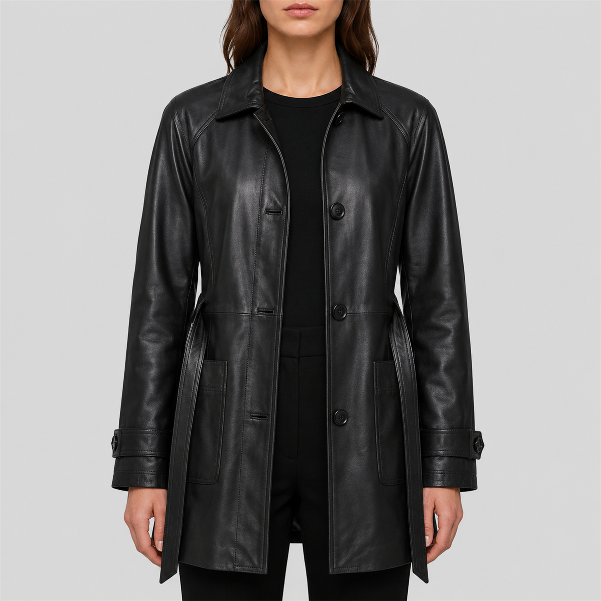 Women's Iris Lightweight Short Leather Trench Coat