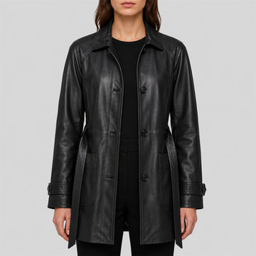 Women's Iris Lightweight Short Leather Trench Coat