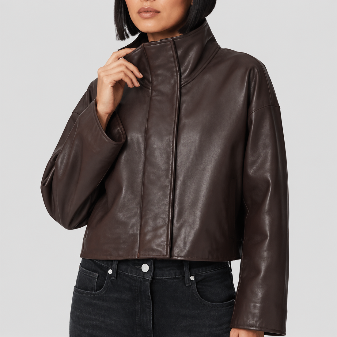 Women’s Ryder Funnel Neck Leather Puffer Jacket - Brown
