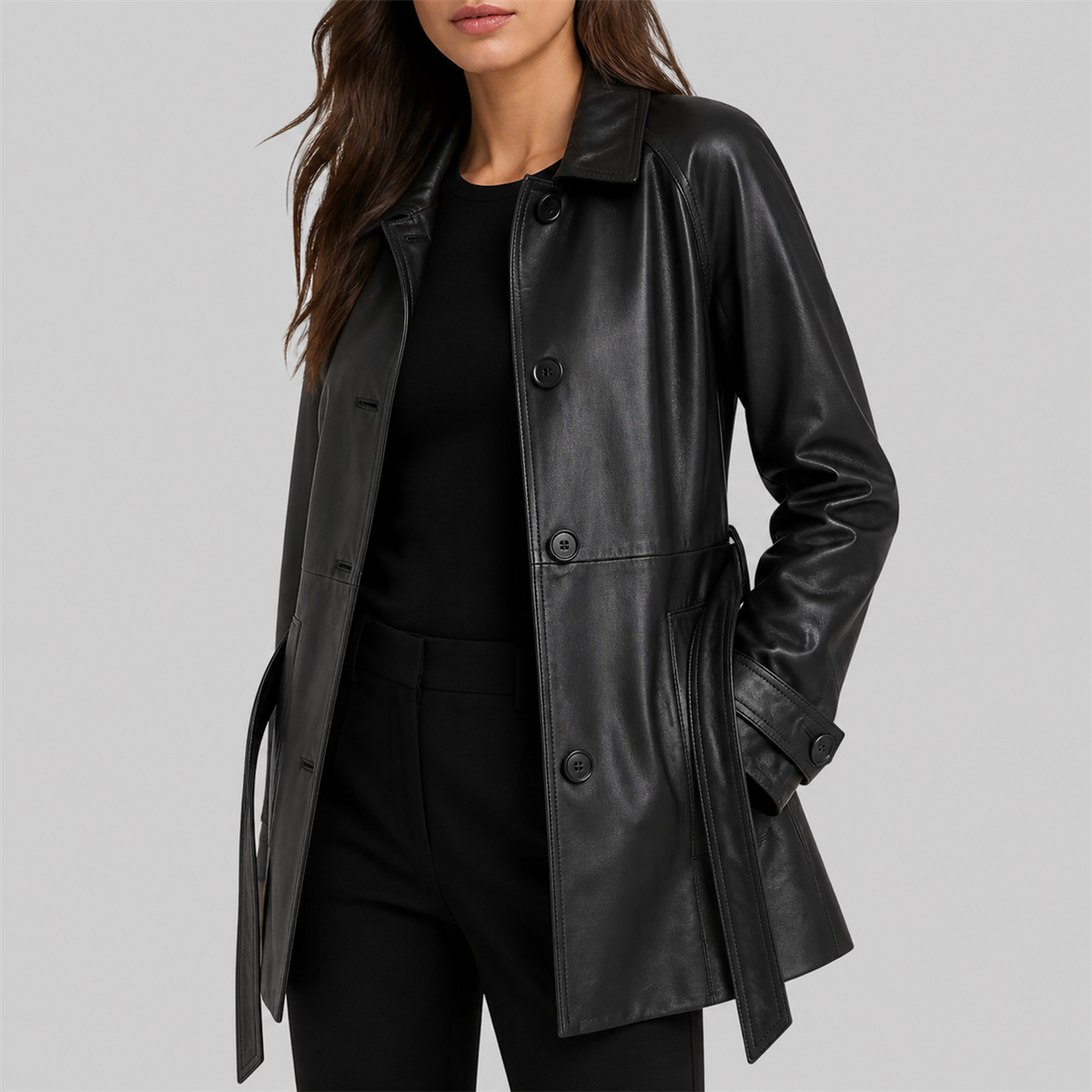 Women's Iris Lightweight Short Leather Trench Coat