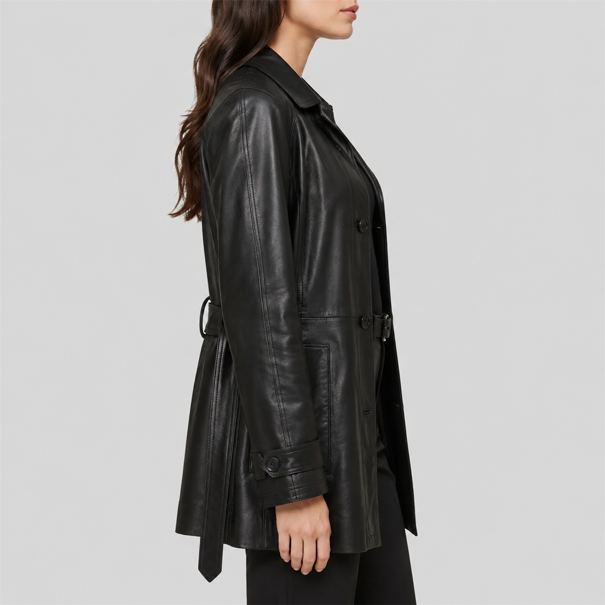 Women's Iris Lightweight Short Leather Trench Coat