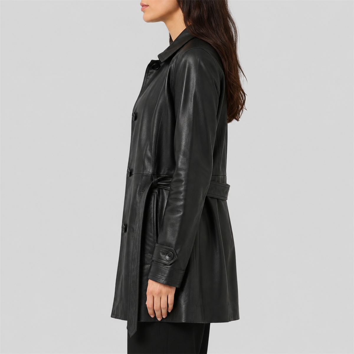 Women's Iris Lightweight Short Leather Trench Coat