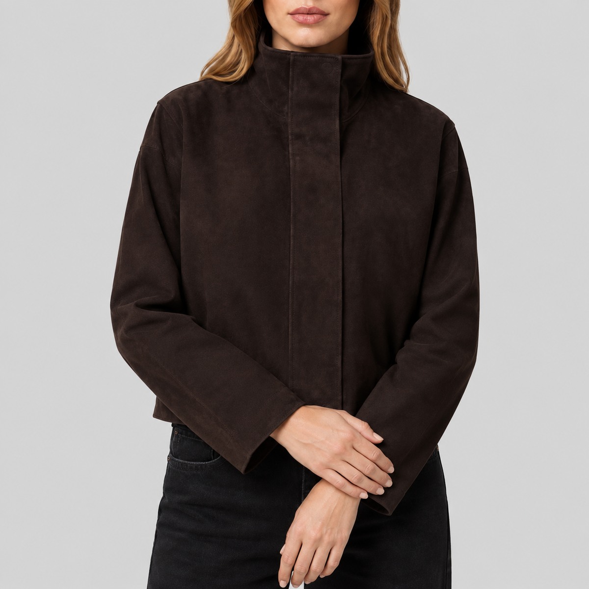 Women's 70s Americana Suede Funnel Neck Jacket