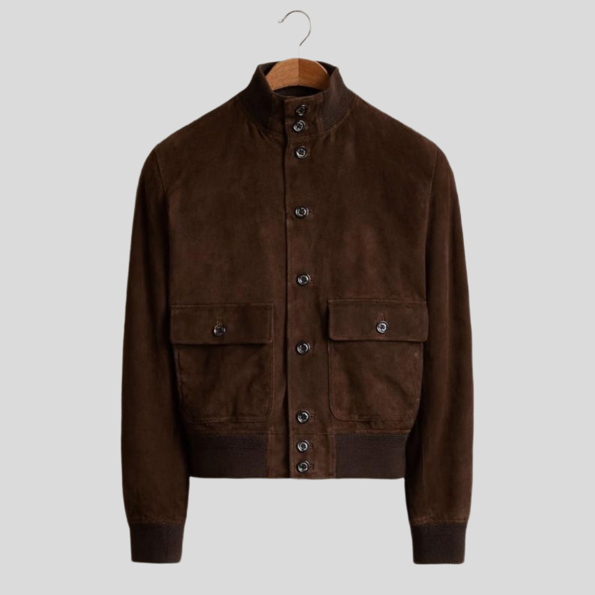 Men's Dark Brown Sheepskin Suede Bomber Jacket