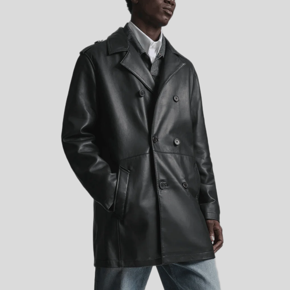 Men's Otto Leather Double-Breasted Short Car Coat