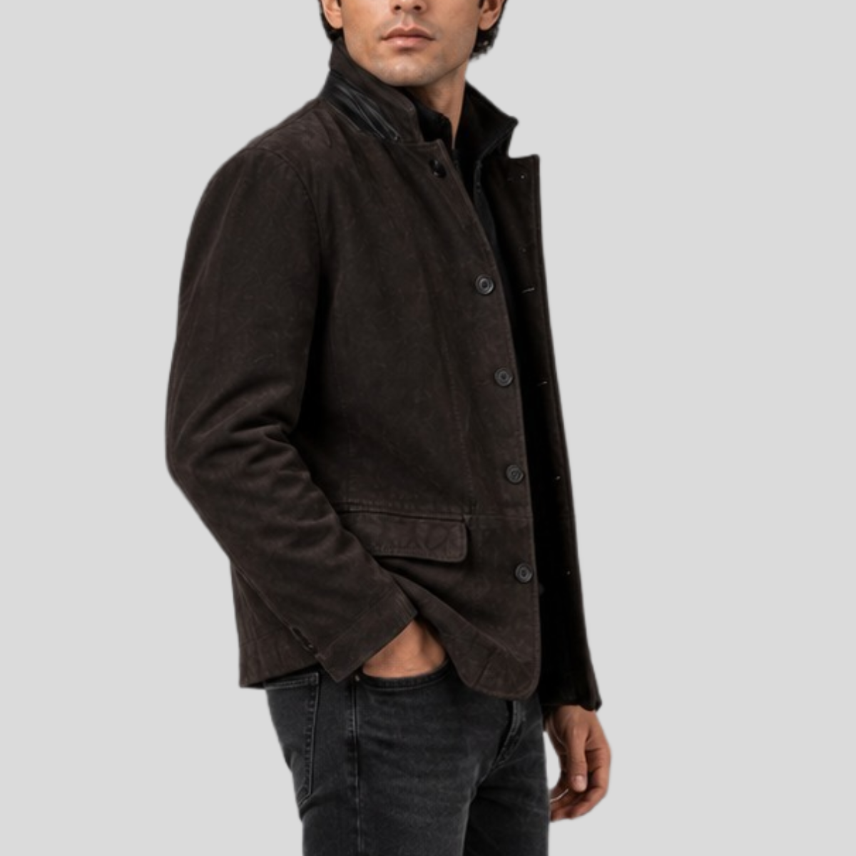 Men's Double-Layered Waxed Sheepskin Suede Blazer