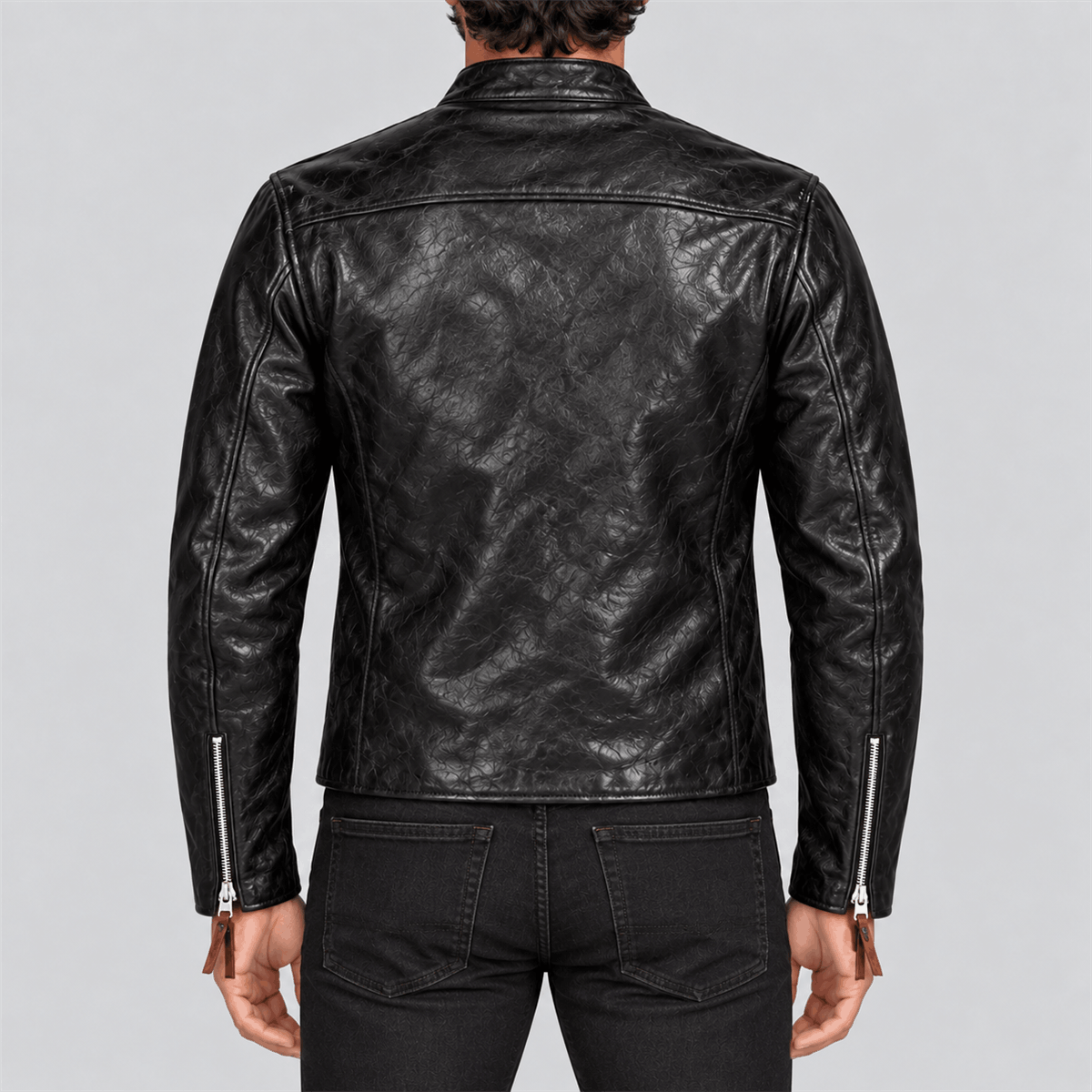Men's 1950s J-100 Style Black Tea-Core Cowhide Leather Racer Jacket