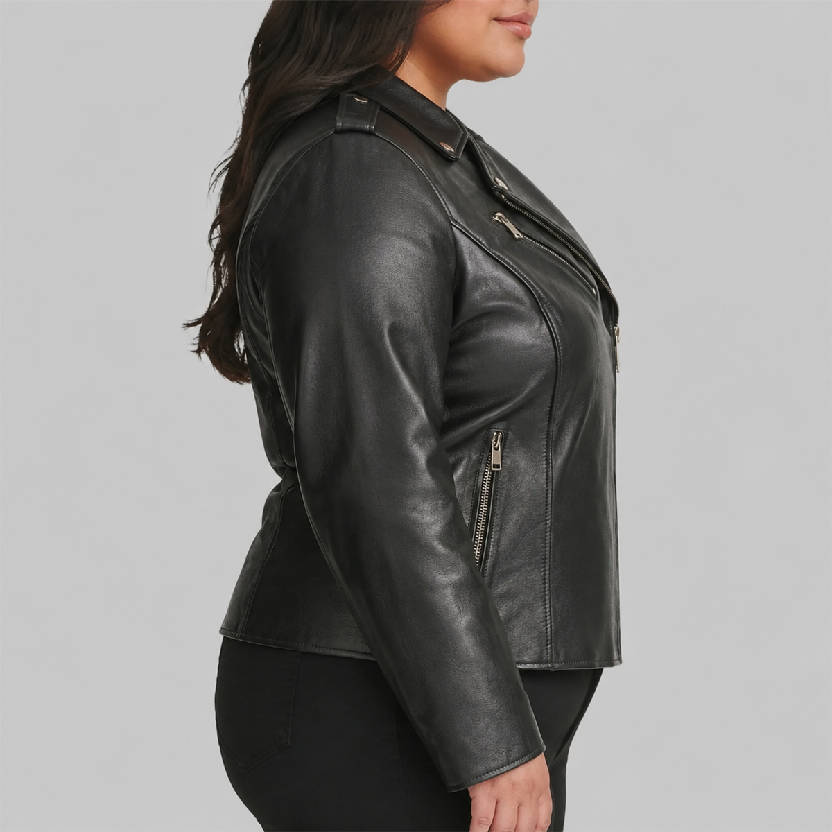 Genuine Leather Moto Jacket with Epaulets
