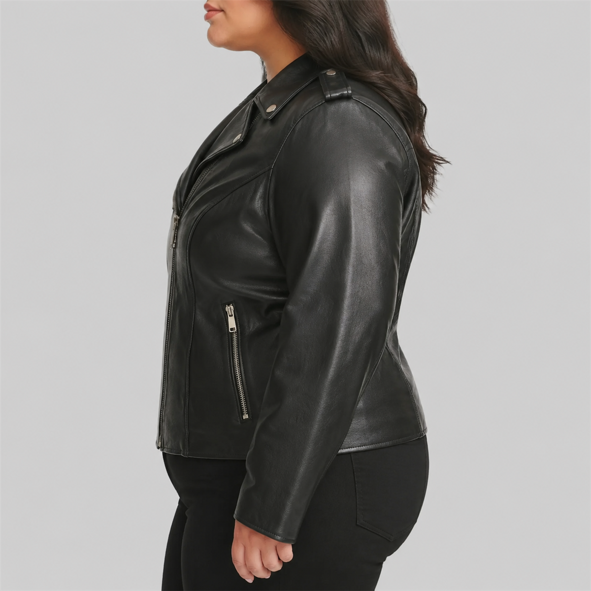 Genuine Leather Moto Jacket with Epaulets