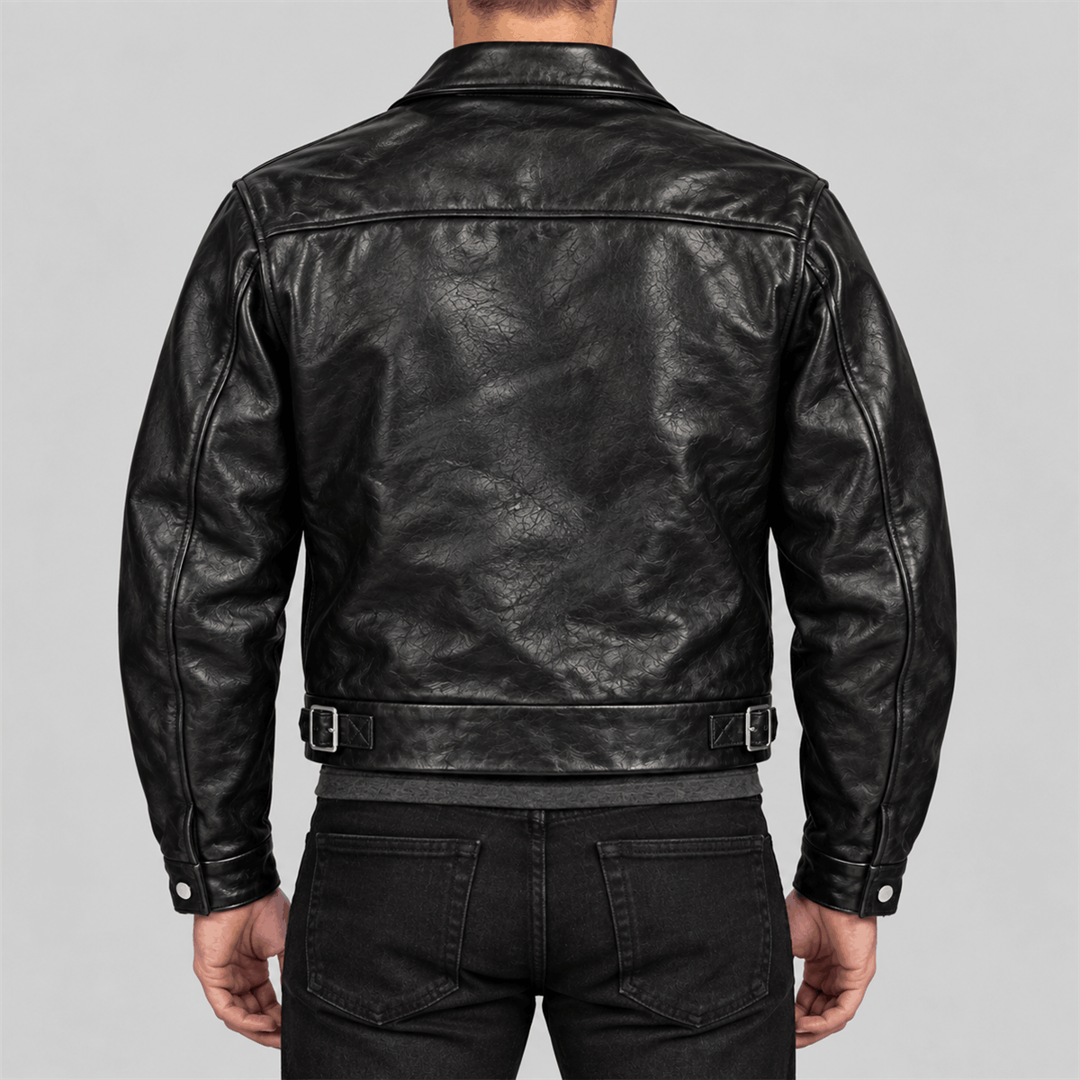 Men's 1930s Cropped Single Black Tea-Core Cowhide Leather Jacket