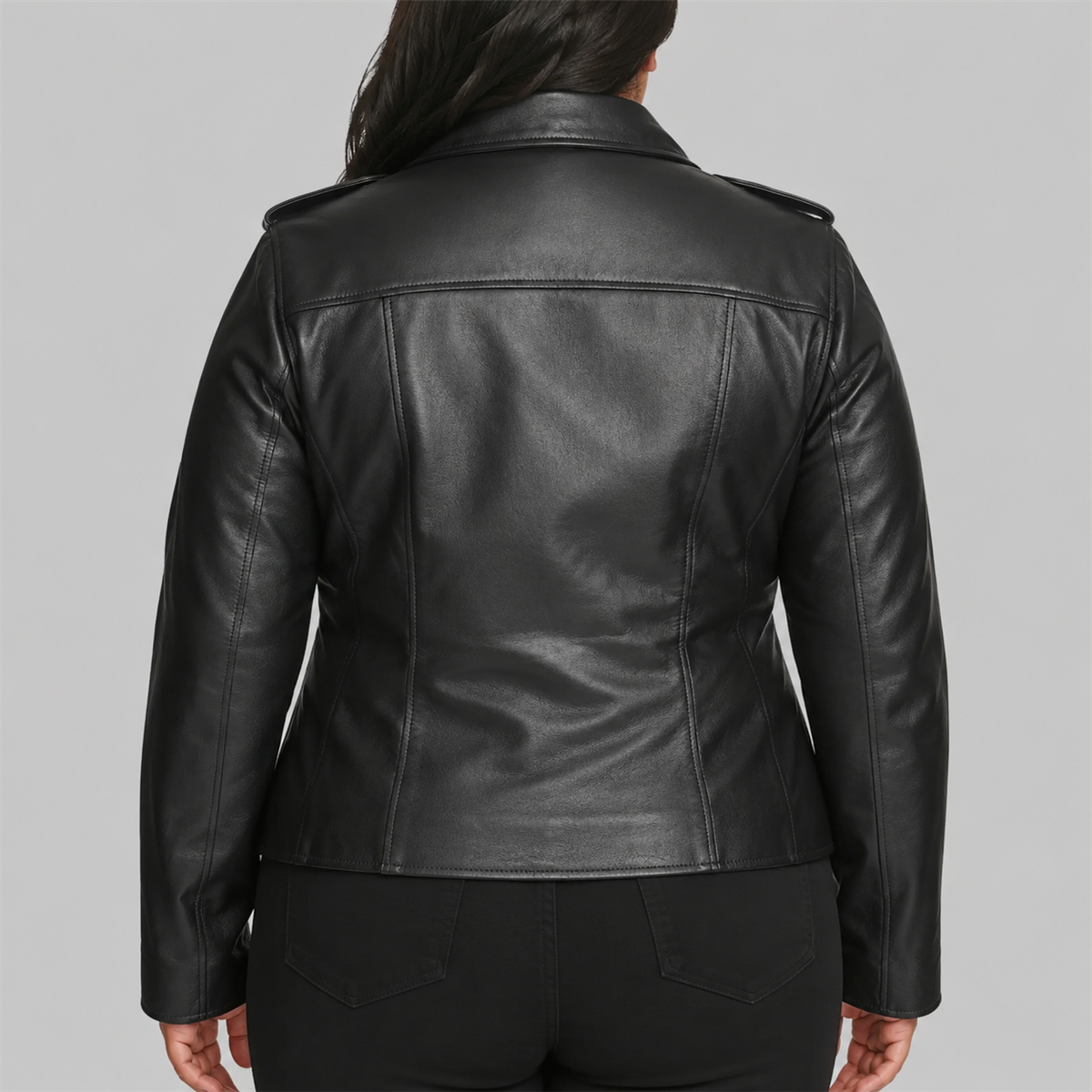 Genuine Leather Moto Jacket with Epaulets