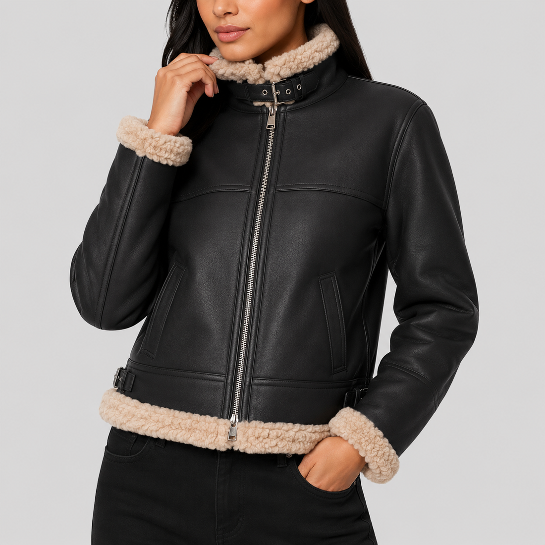 Women’s Lorel Shearling Flying Jacket - Black
