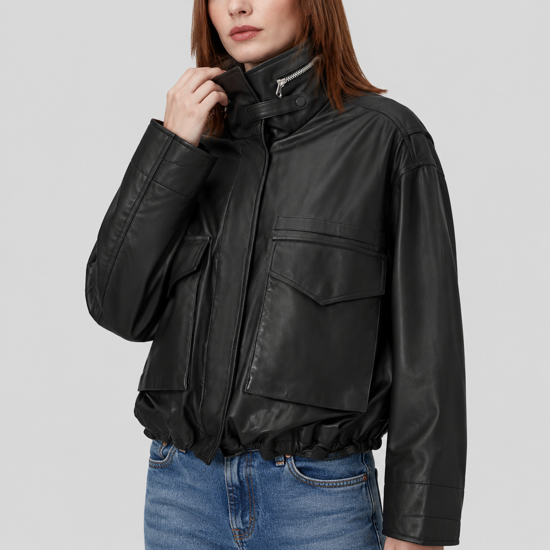Women’s Clay Cropped Nappa Leather Jacket - Black