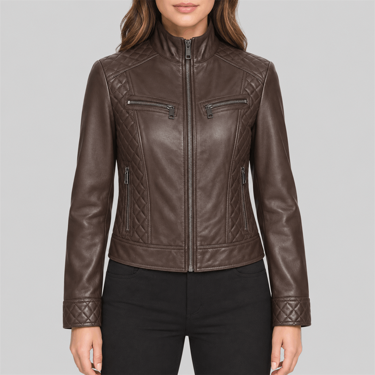 Women Four-Zipper Pocket Leather Jacket