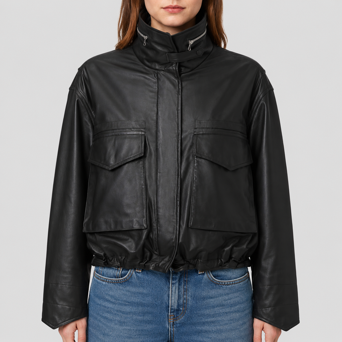 Women’s Clay Cropped Nappa Leather Jacket - Black