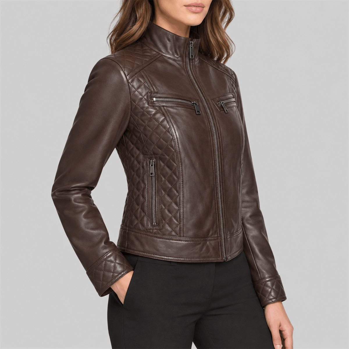 Women Four-Zipper Pocket Leather Jacket