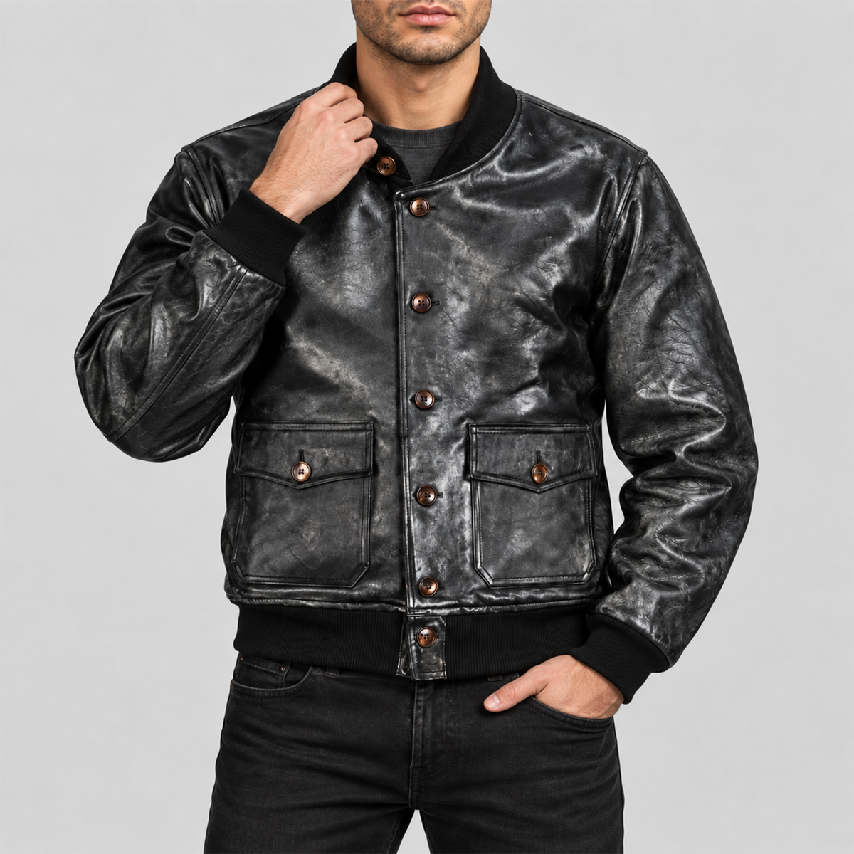 Men's 1927 A-1 Style Black Tea-Core Cowhide Leather Flight Jacket