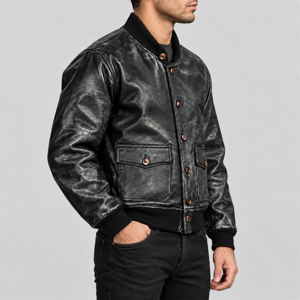 Men's 1927 A-1 Style Black Tea-Core Cowhide Leather Flight Jacket