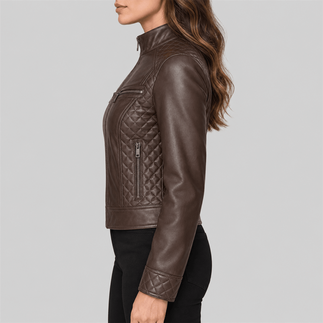 Women Four-Zipper Pocket Leather Jacket