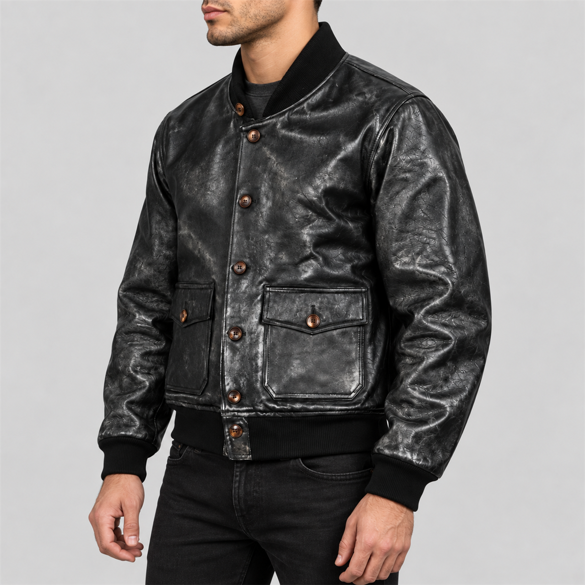 Men's 1927 A-1 Style Black Tea-Core Cowhide Leather Flight Jacket