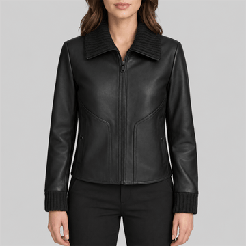 Women's black Snap-Front Leather Jacket
