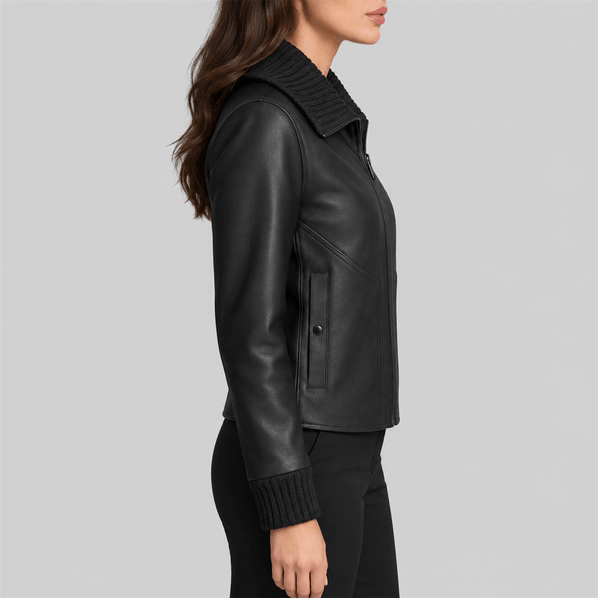 Women's black Snap-Front Leather Jacket