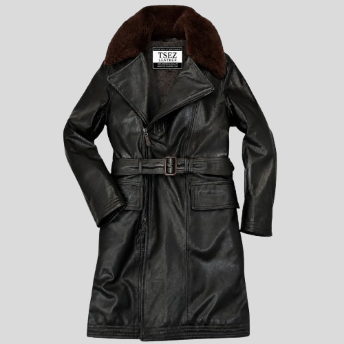 Men's M-69D USN Sheepskin Leather Military Coat with Fur Collar