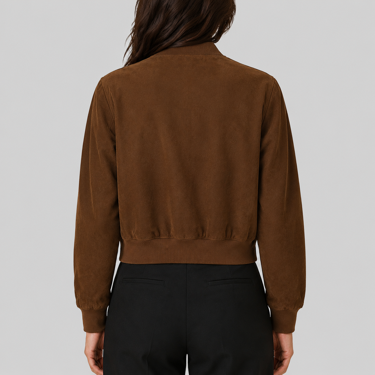 Women's Brown Suede Classic Bomber Jacket
