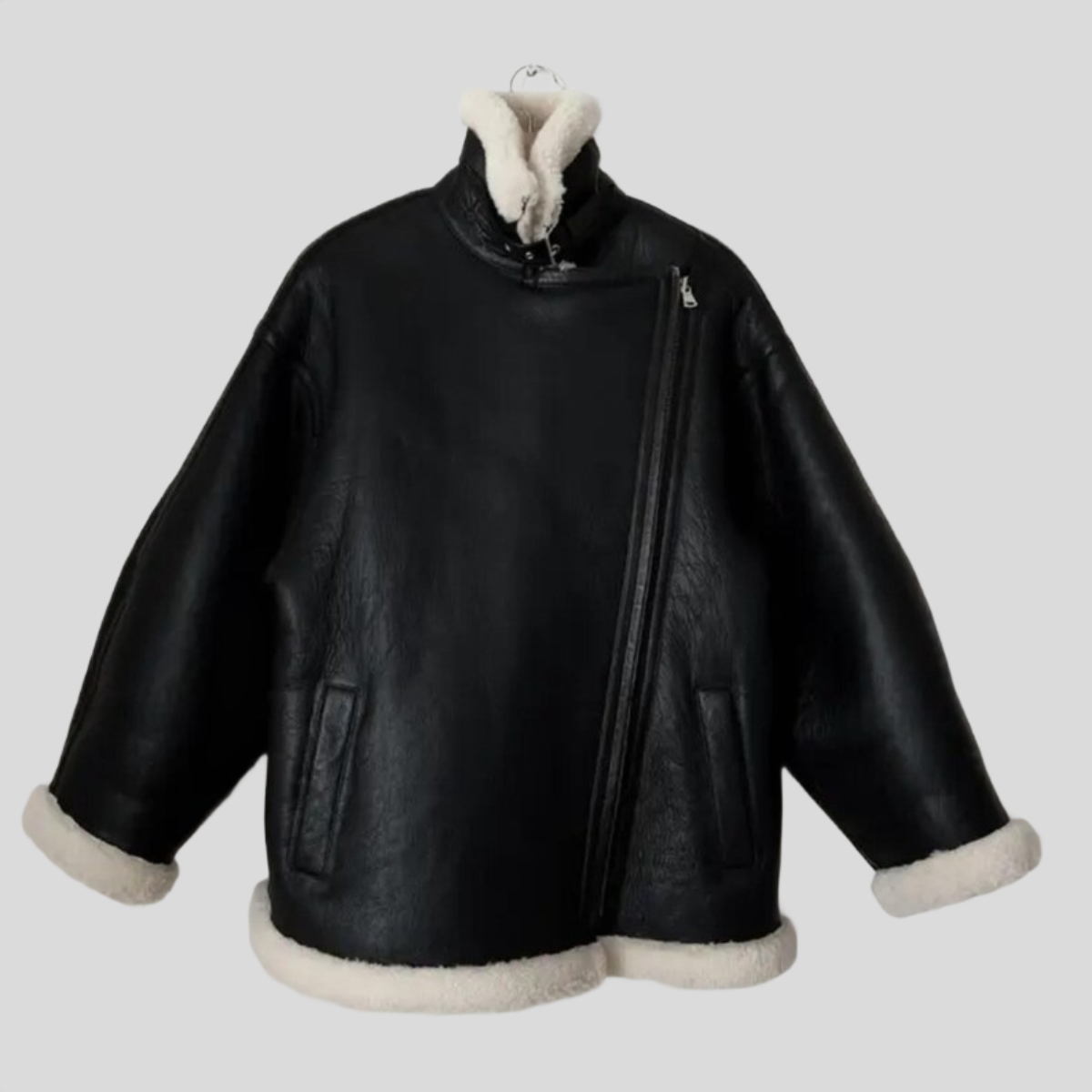 Women's Vintage B-3 Black Faux Shearling Aviator Bomber Jacket