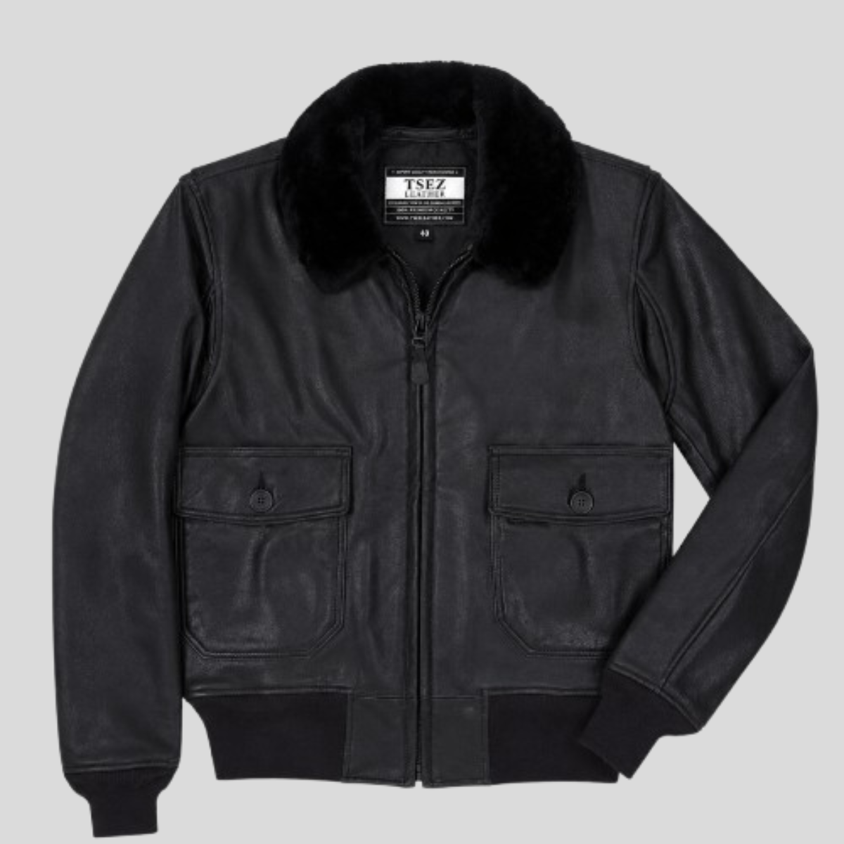 Men's Classic G-1  sheepskin Leather Flight Bomber Jacket with Fur Collar