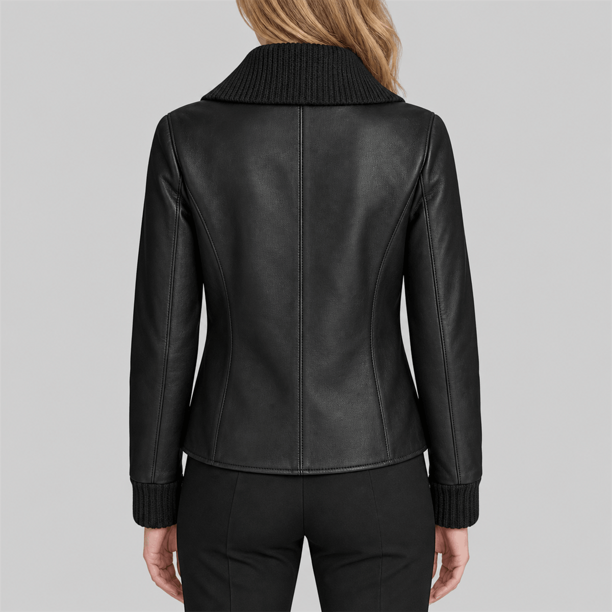 Women's black Snap-Front Leather Jacket