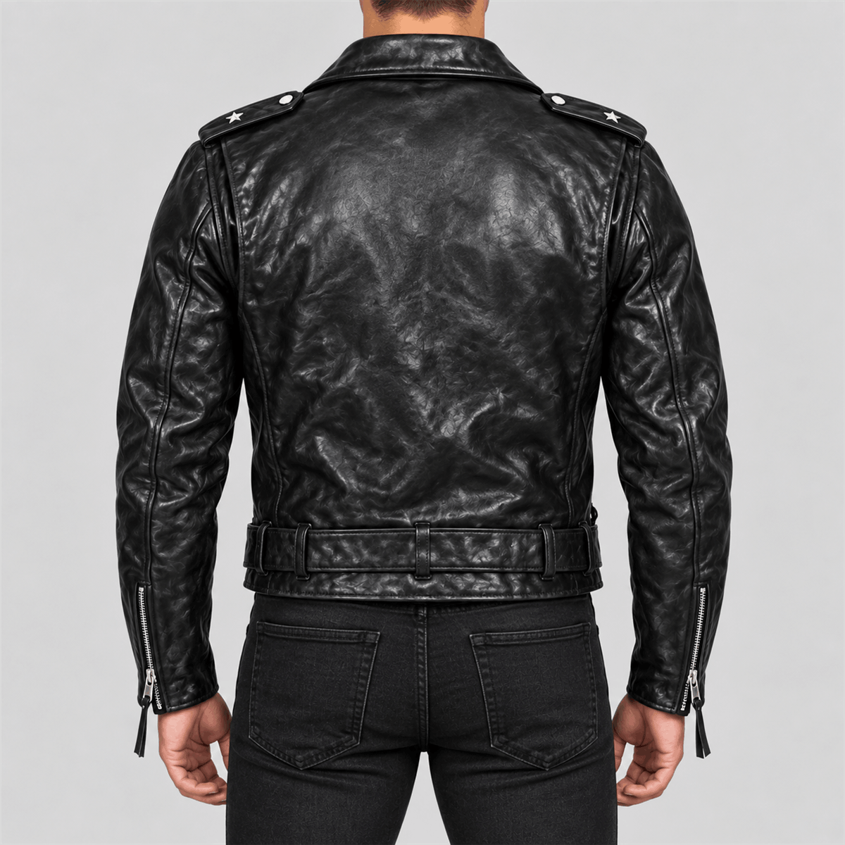 Men's One Star Black Belted Cowhide Leather Biker Jacket