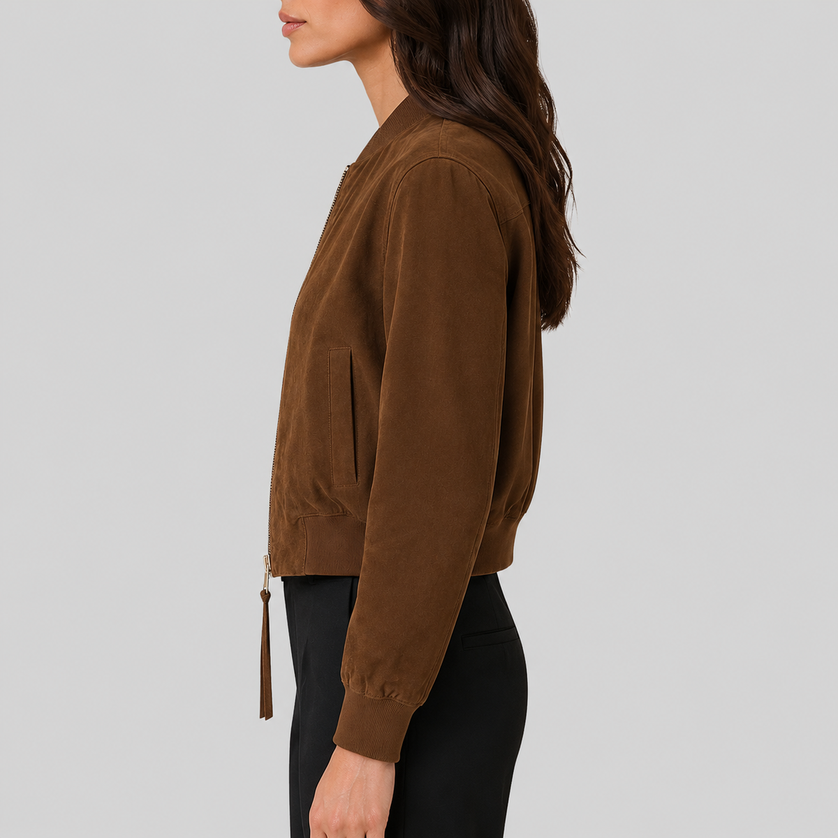 Women's Brown Suede Classic Bomber Jacket