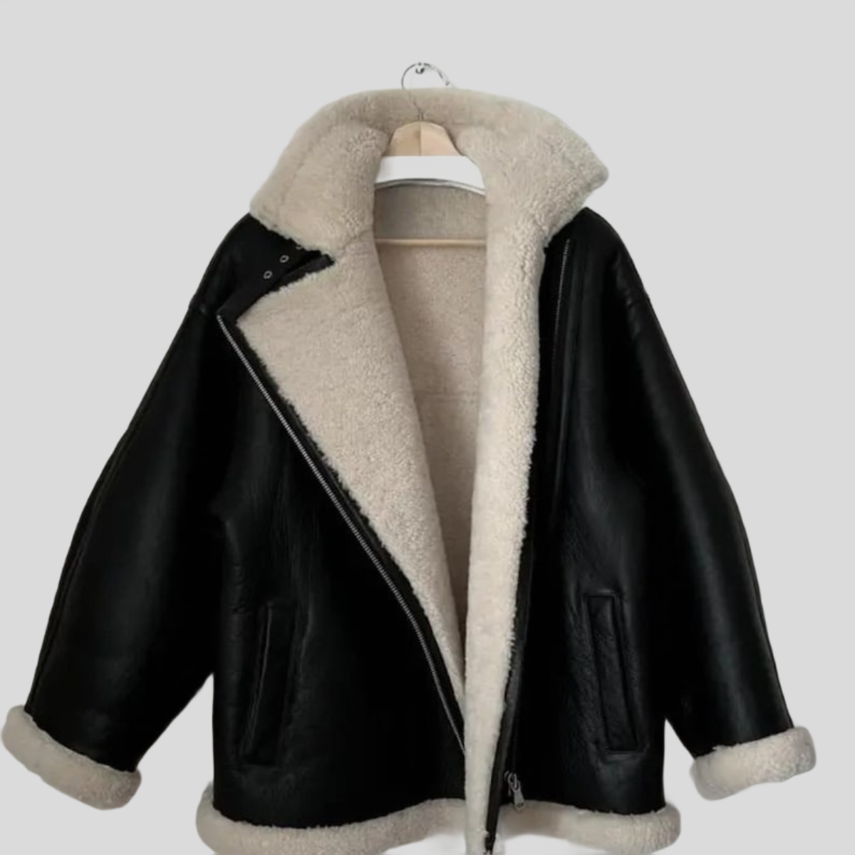 Women's Vintage B-3 Black Faux Shearling Aviator Bomber Jacket