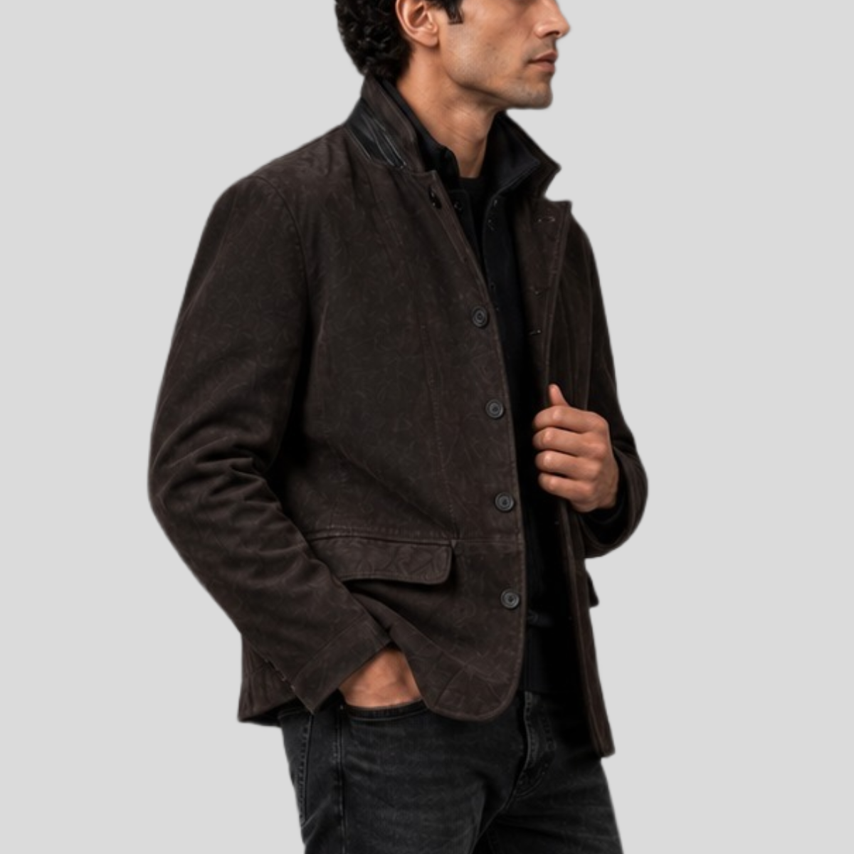 Men's Double-Layered Waxed Sheepskin Suede Blazer
