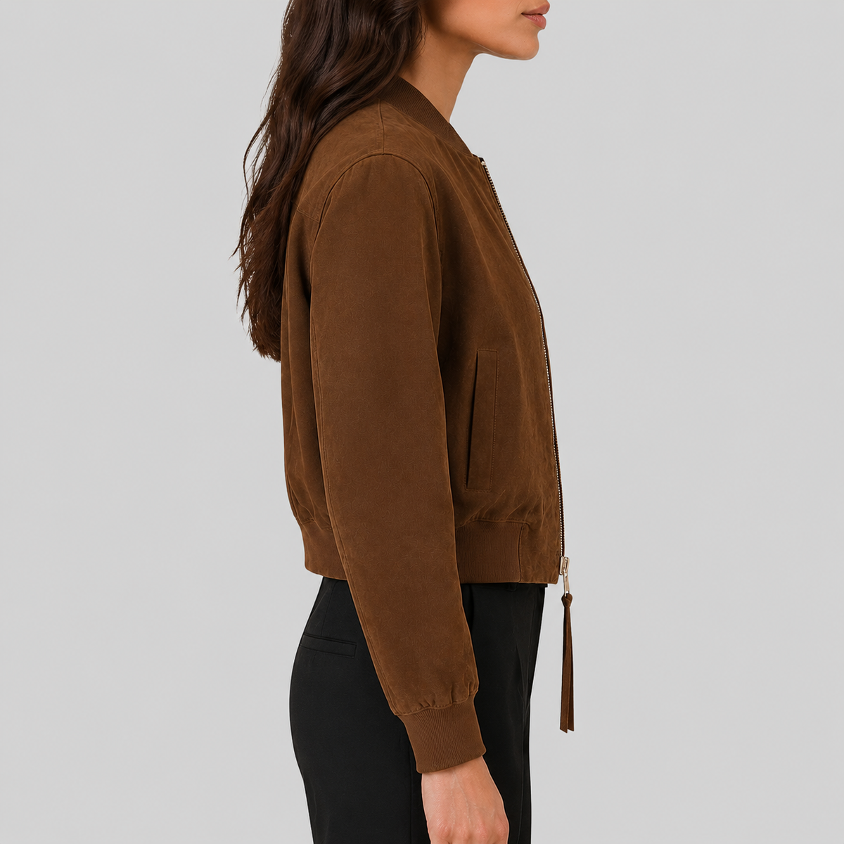 Women's Brown Suede Classic Bomber Jacket