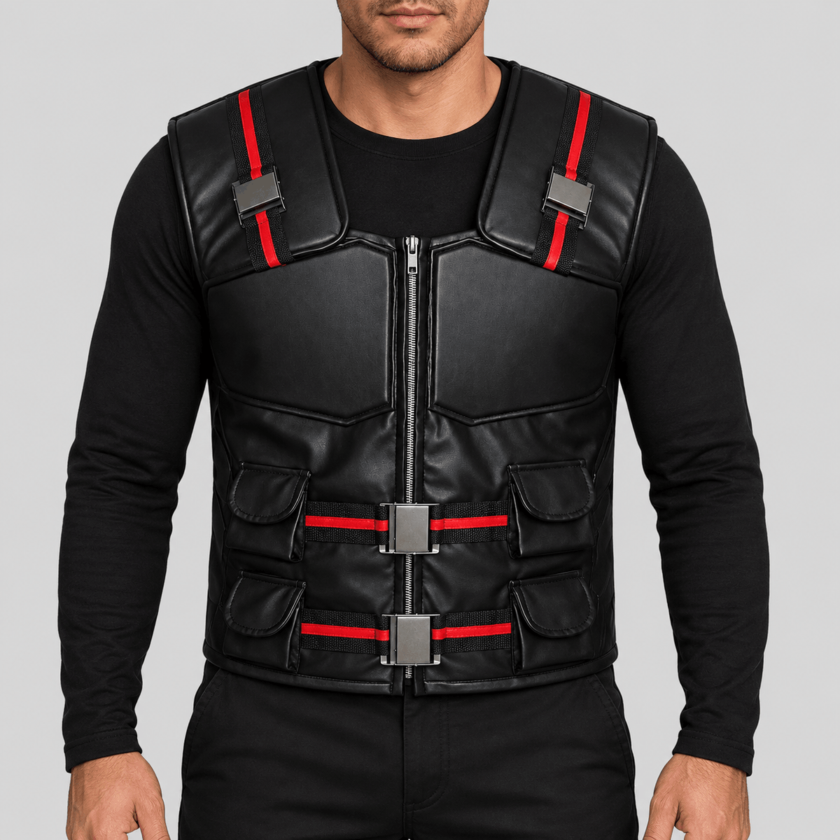 Men's Wesley Snipes Blade Halloween Black Tactical Leather Vest