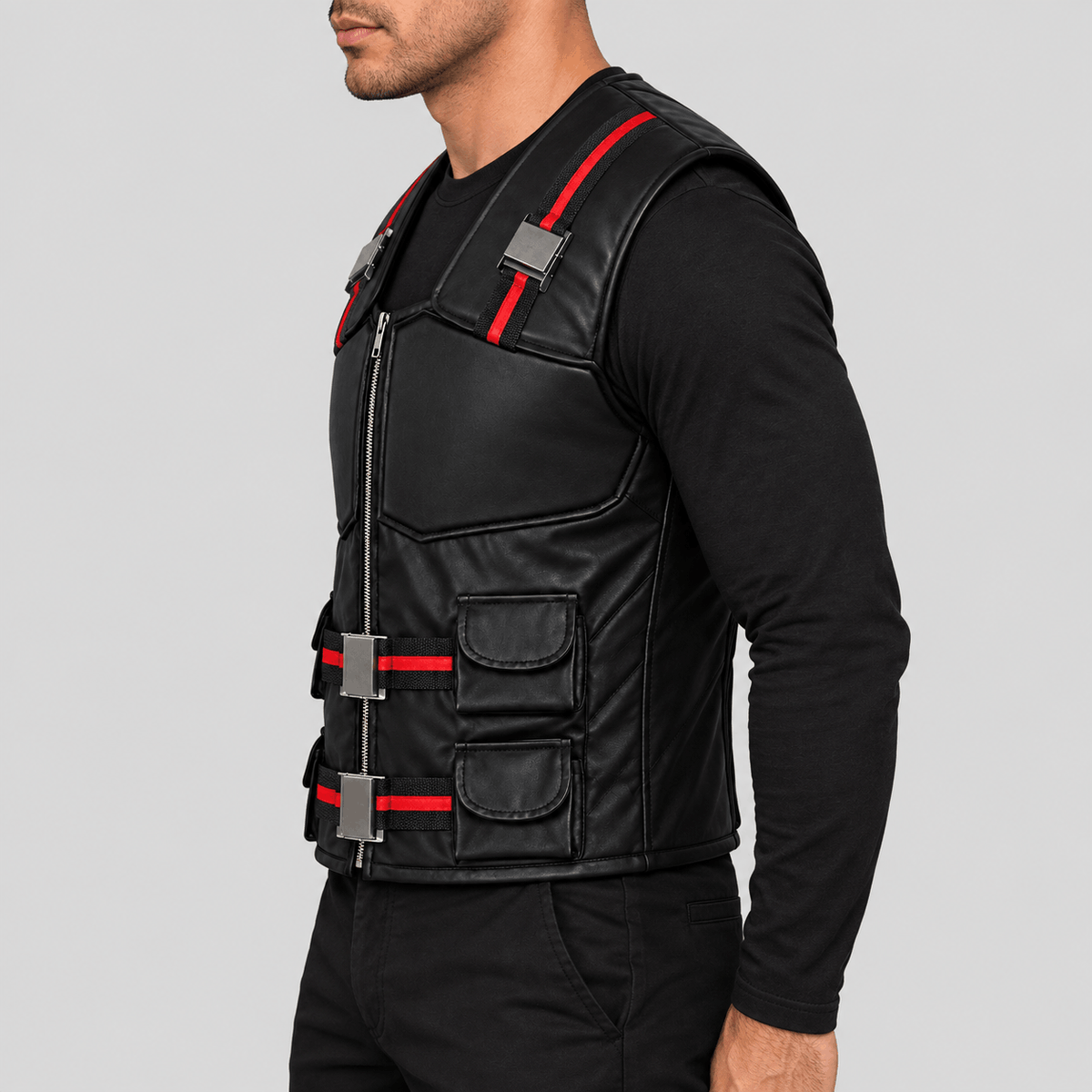 Men's Wesley Snipes Blade Halloween Black Tactical Leather Vest